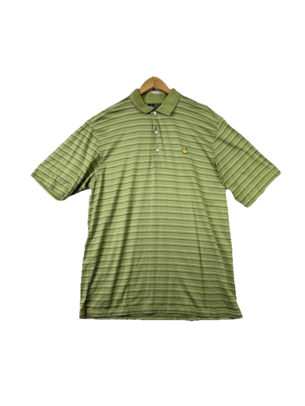 The Masters Golf Tournament Amen Corner Polo Shirt Large Green Striped Vintage